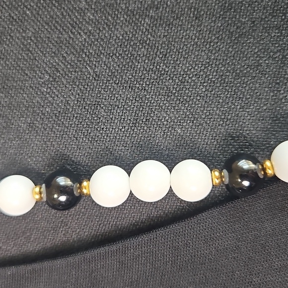Napier Black and White Beaded Necklace with a Gold Accent - Picture 6 of 9